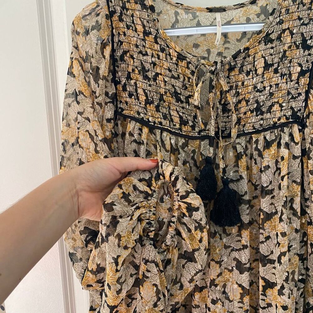 Free People Free Swinging Metallic Thread Floral Print Chiffon Mini Dress - Picture 5 of 9